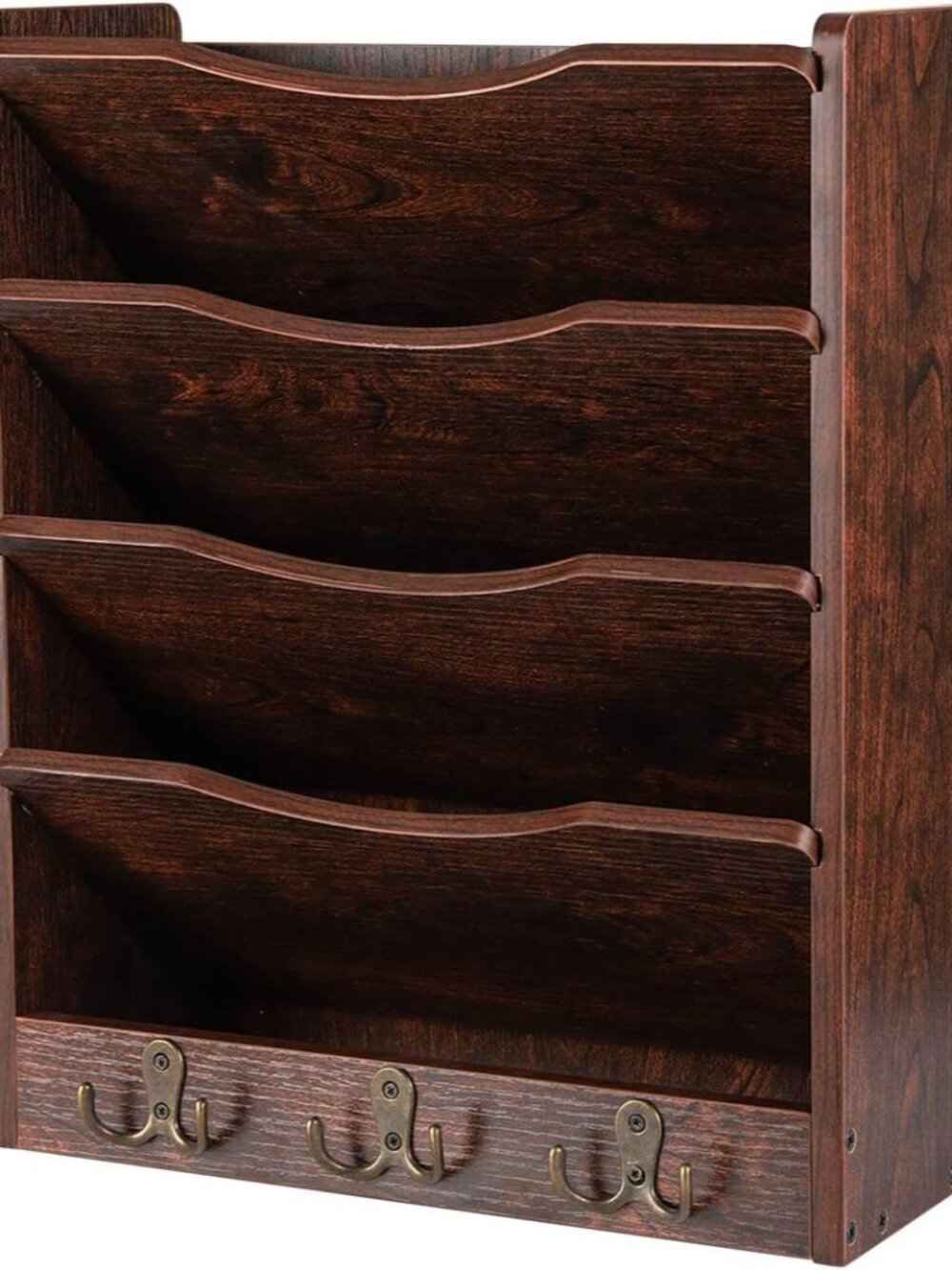 5-Tier Wall File Holder Hanging Mail Organizer Wood Magazine Literature Rack wit